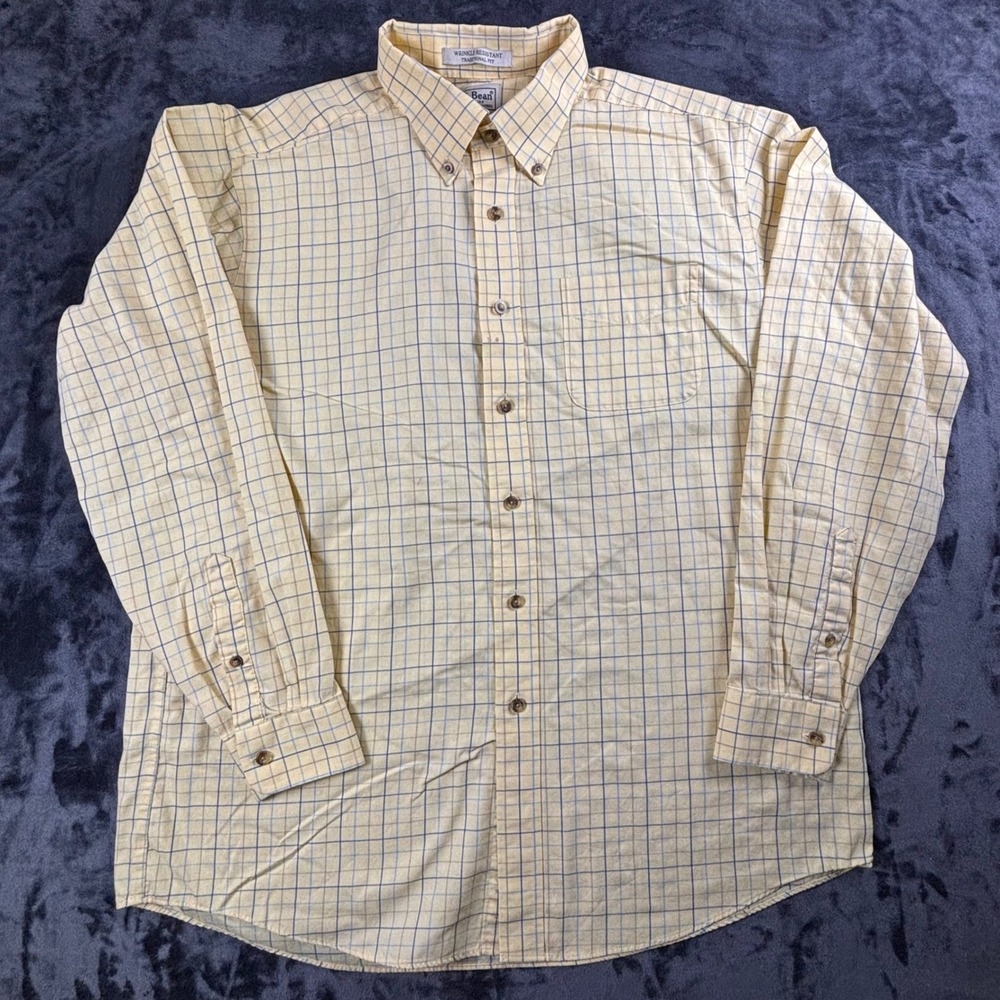 L.L. Bean Button Down Shirt Mens Large Yellow Tattersall Plaid Long Sleeve 3831